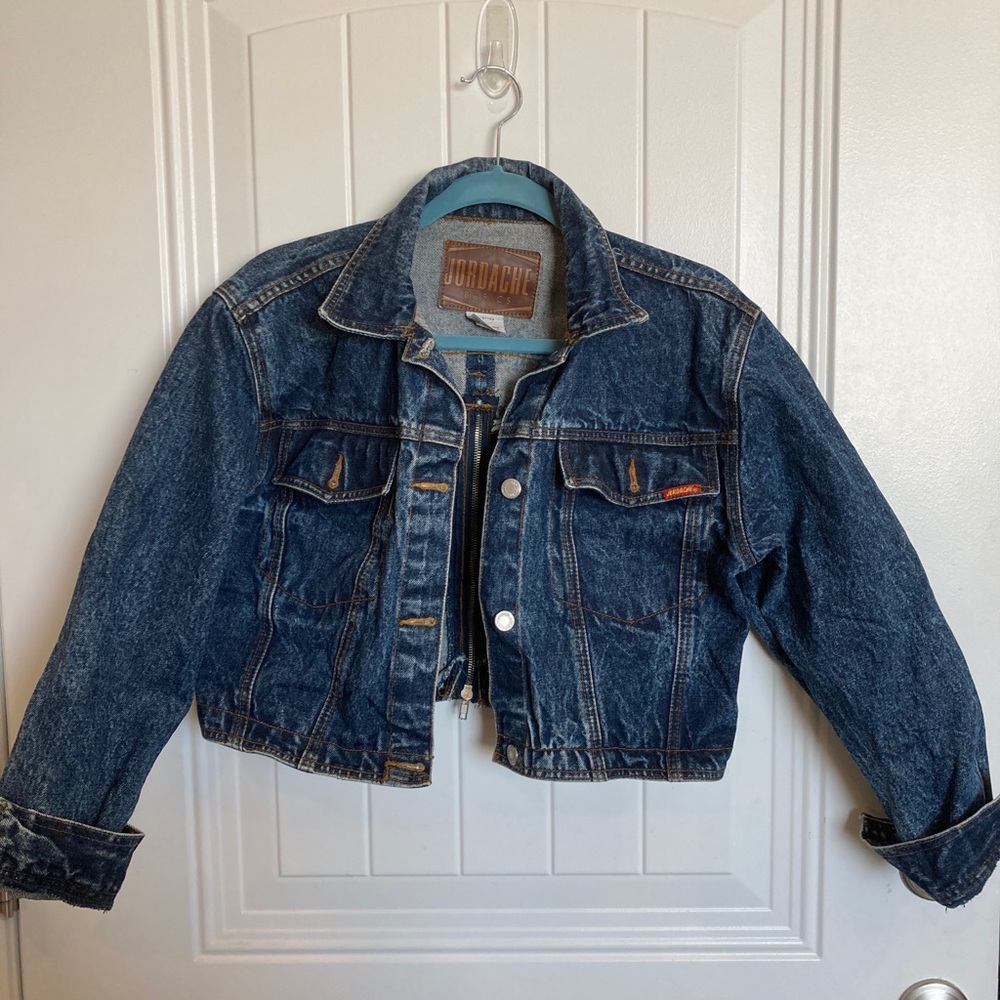 Jordache vintage cropped denim jean jacket size L